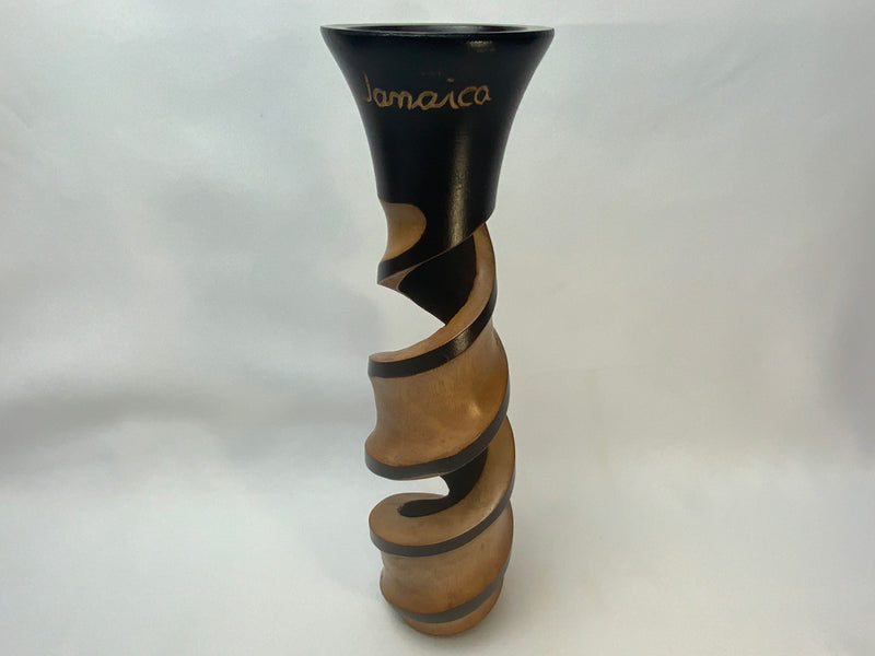 Jamaican Wood Carved Vase from Montego Bay 12” tall