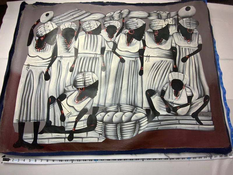 Haitian Canvas Painting from Port au Prince Women At Market (Large) 40”by30”