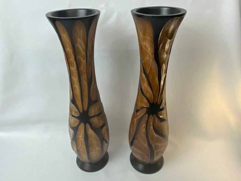 Jamaican Wood Carved Vase from Montego Bay Set (Large) 16” tall