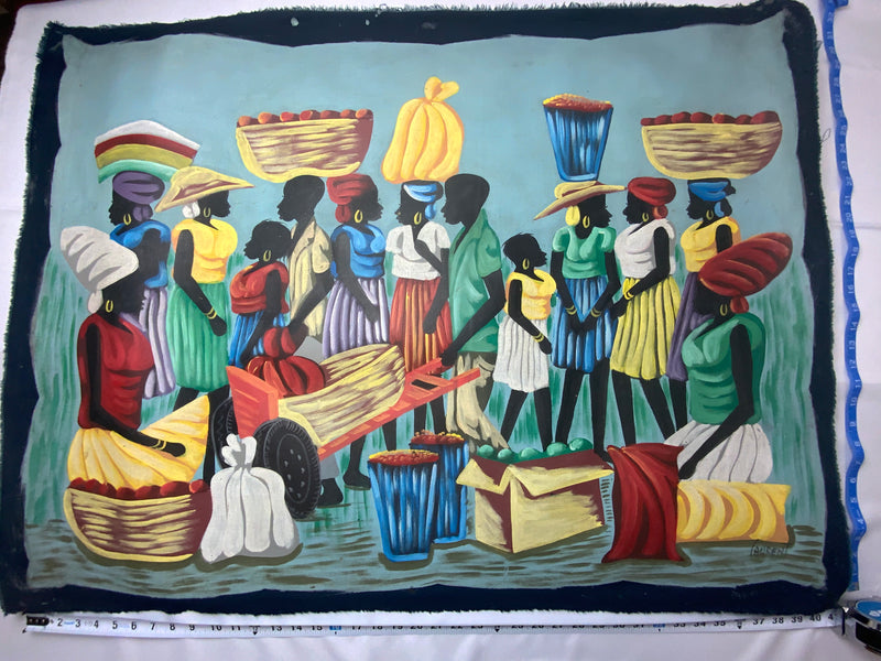 Haitian Canvas Painting from Port au Prince Women at Market (Large) 40”by30”