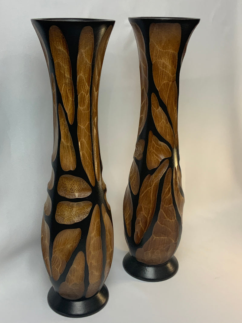 Jamaican Wood Carved Vase from Montego Bay Set (Large) 16” tall
